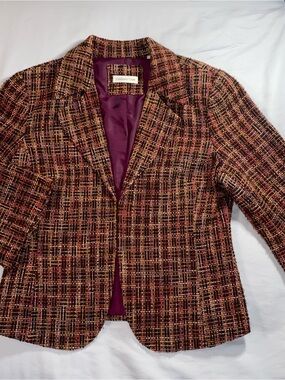 Coldwater Creek Purple Lining Multicolor Tweed Blazer Jacket Women's Size 12